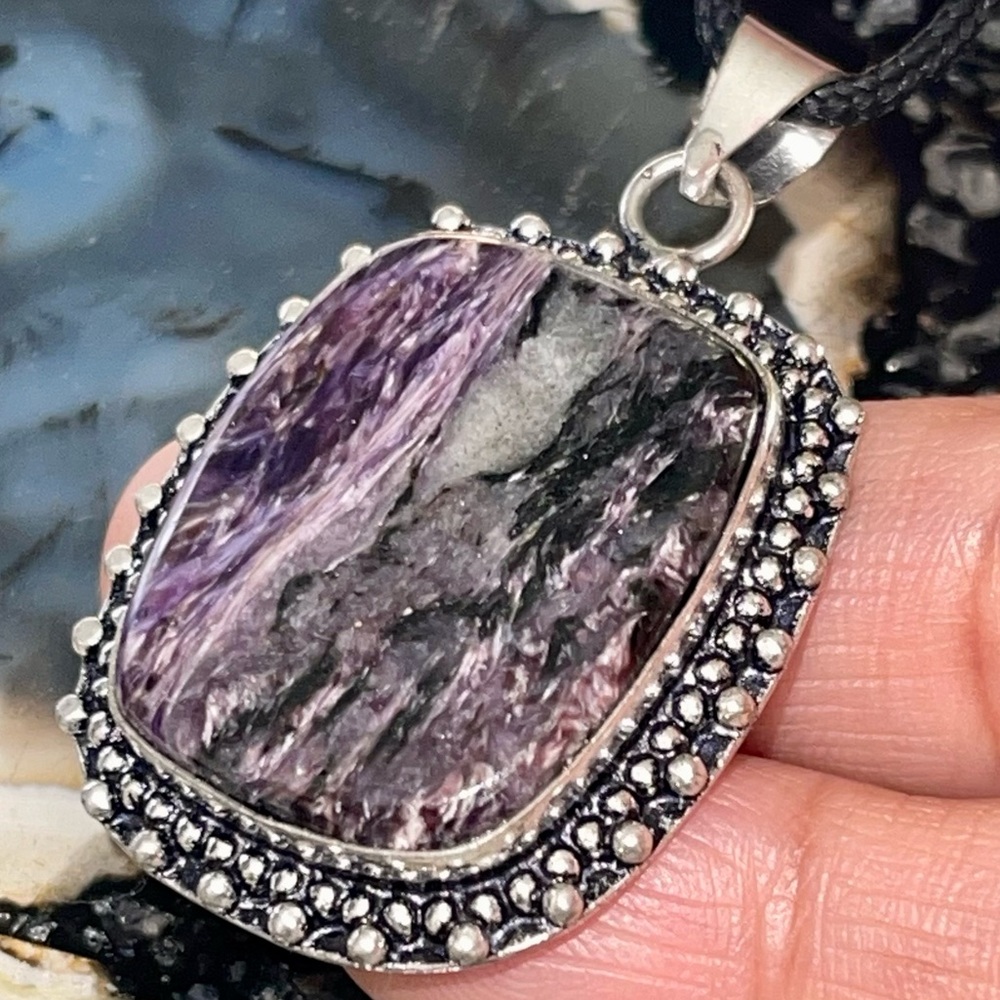 Square Purple Charoite Pendant 1 7/8”
